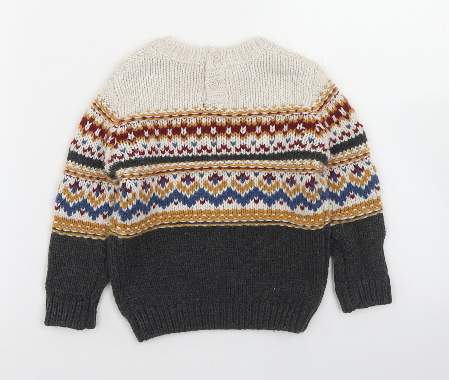 Matalan Boys Multicoloured Fair Isle Acrylic Pullover Jumper Size 12-18 Months  Button