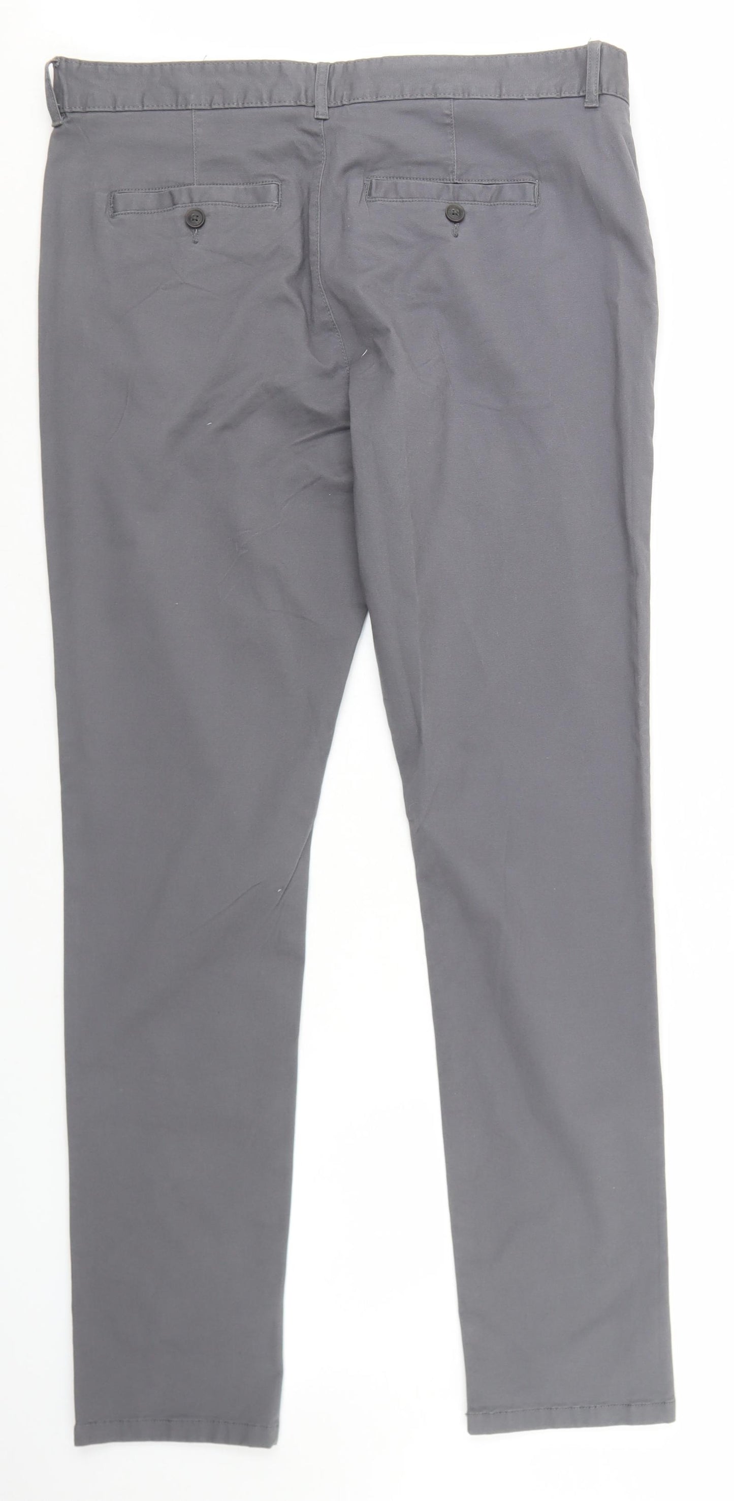 Easy Mens Grey  Cotton Chino Trousers Size 36 in L33 in Regular Button