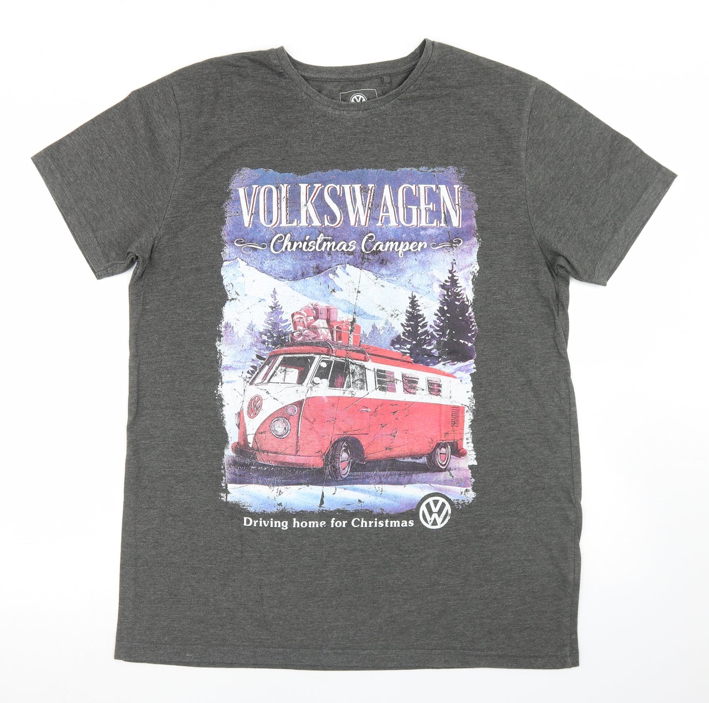Matalan Mens Grey  Polyester  T-Shirt Size L Crew Neck  - Volkswagen