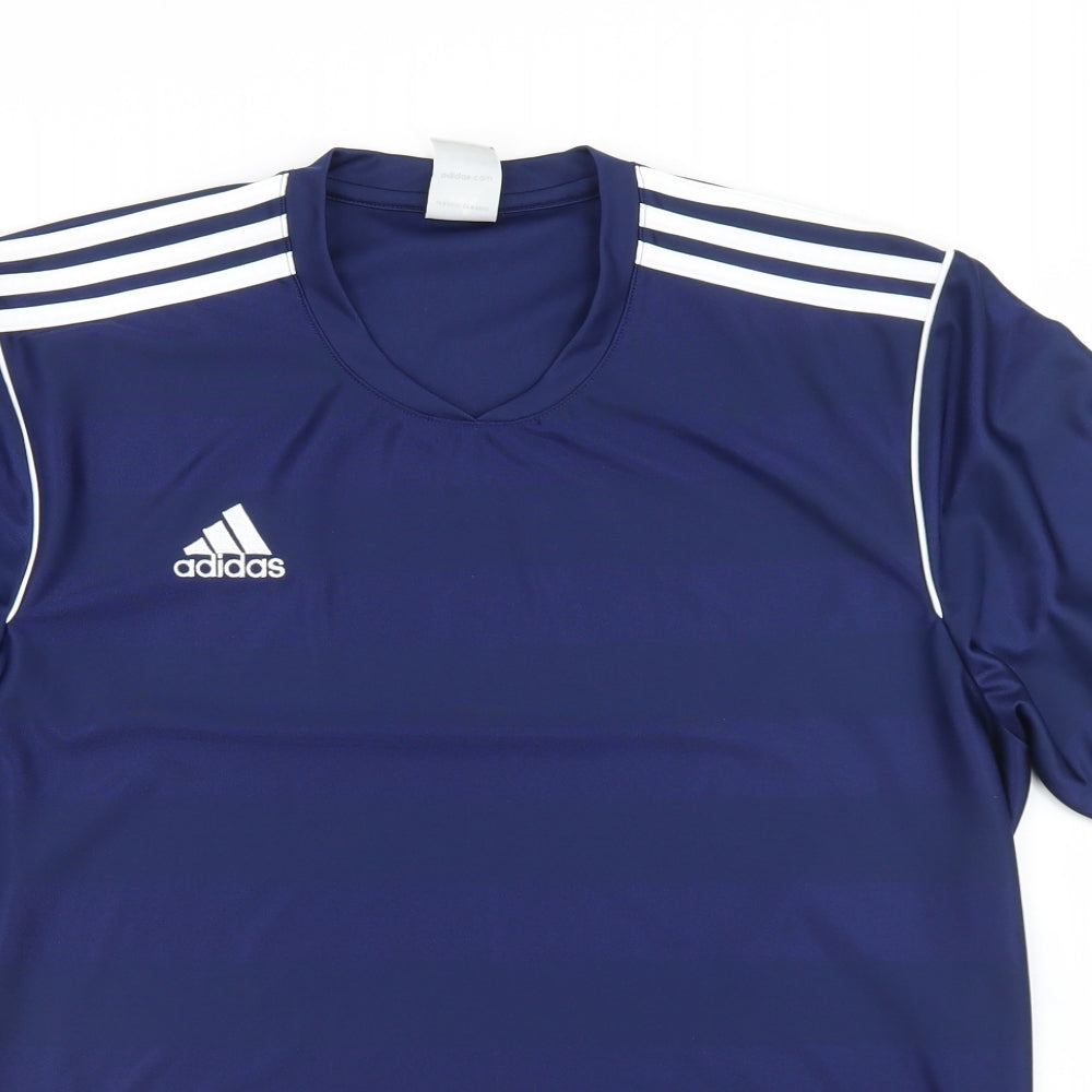 adidas Mens Blue  Polyester Basic T-Shirt Size L V-Neck