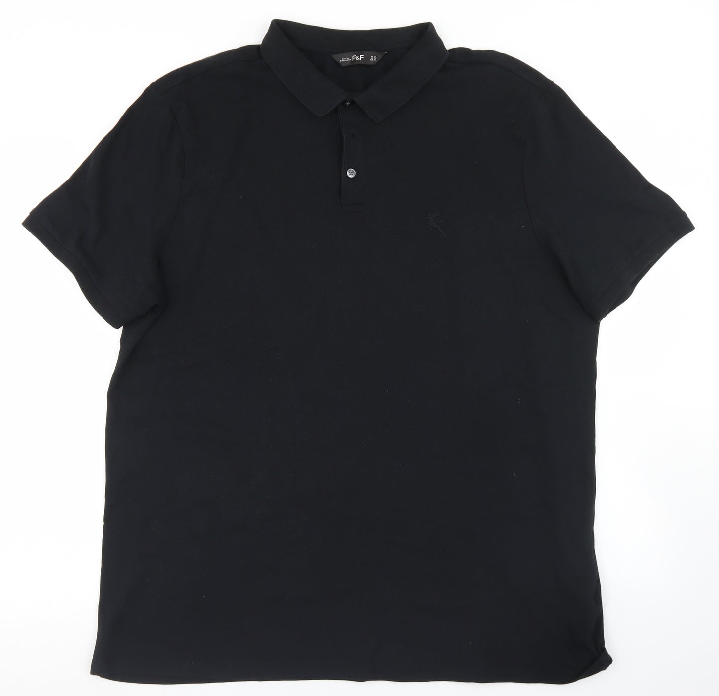 F&F Mens Black  Cotton  Polo Size 2XL Collared