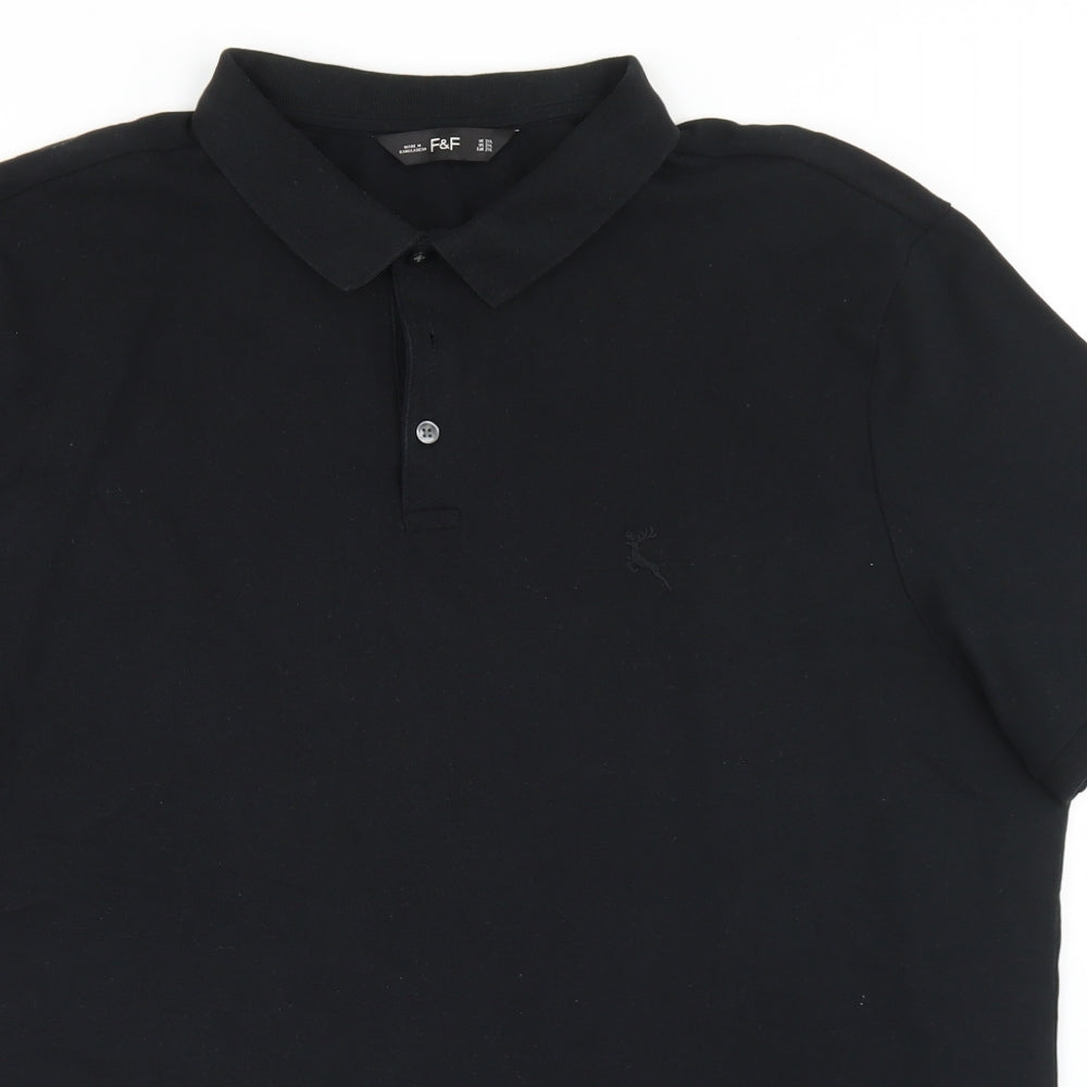F&F Mens Black  Cotton  Polo Size 2XL Collared