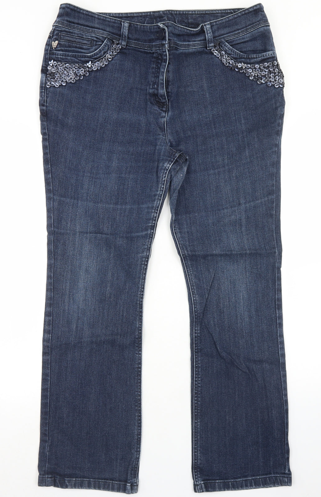 Per Una Mens Blue  Cotton Bootcut Jeans Size 18 L28 in Regular Button