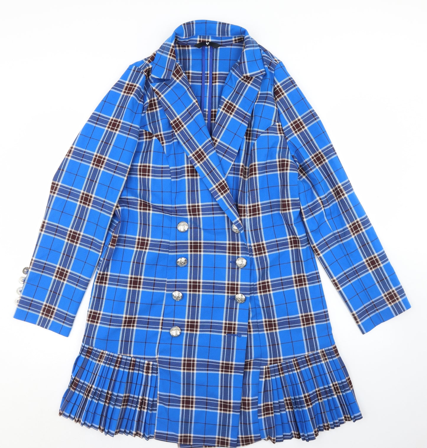 Very Womens Blue Plaid Polyester Jacket Dress  Size 18  Collared Button