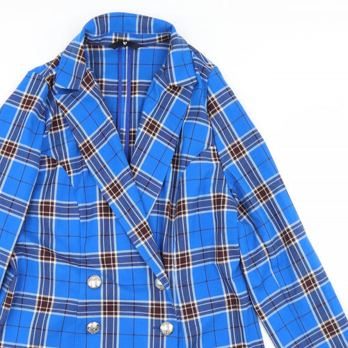 Very Womens Blue Plaid Polyester Jacket Dress  Size 18  Collared Button