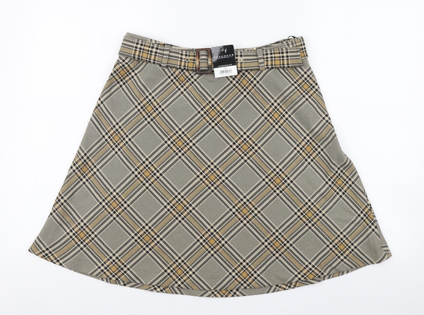 Peacocks Womens Brown Plaid Polyester A-Line Skirt Size 10   Zip