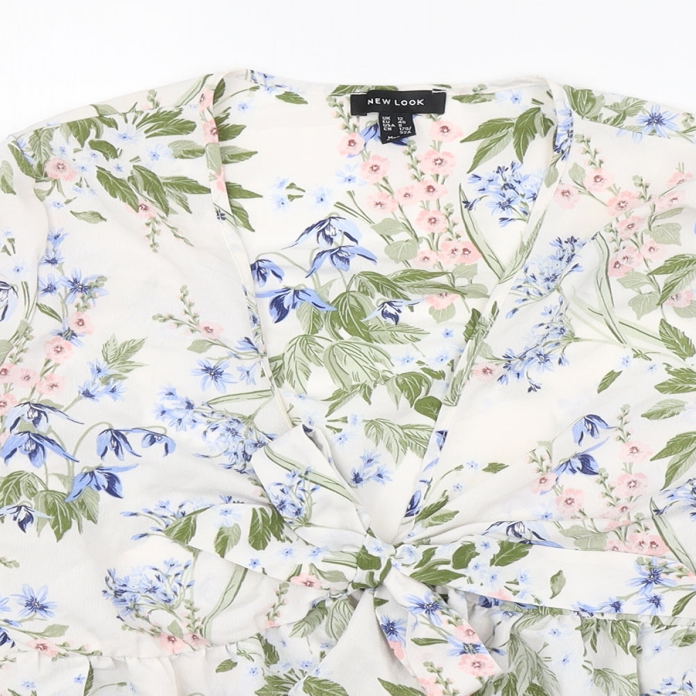 New Look Womens Multicoloured Floral Polyester Wrap Blouse Size 12 V-Neck