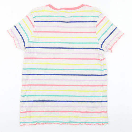 Marks and Spencer Girls Multicoloured Striped Cotton Basic T-Shirt Size 13-14 Years Round Neck Pullover