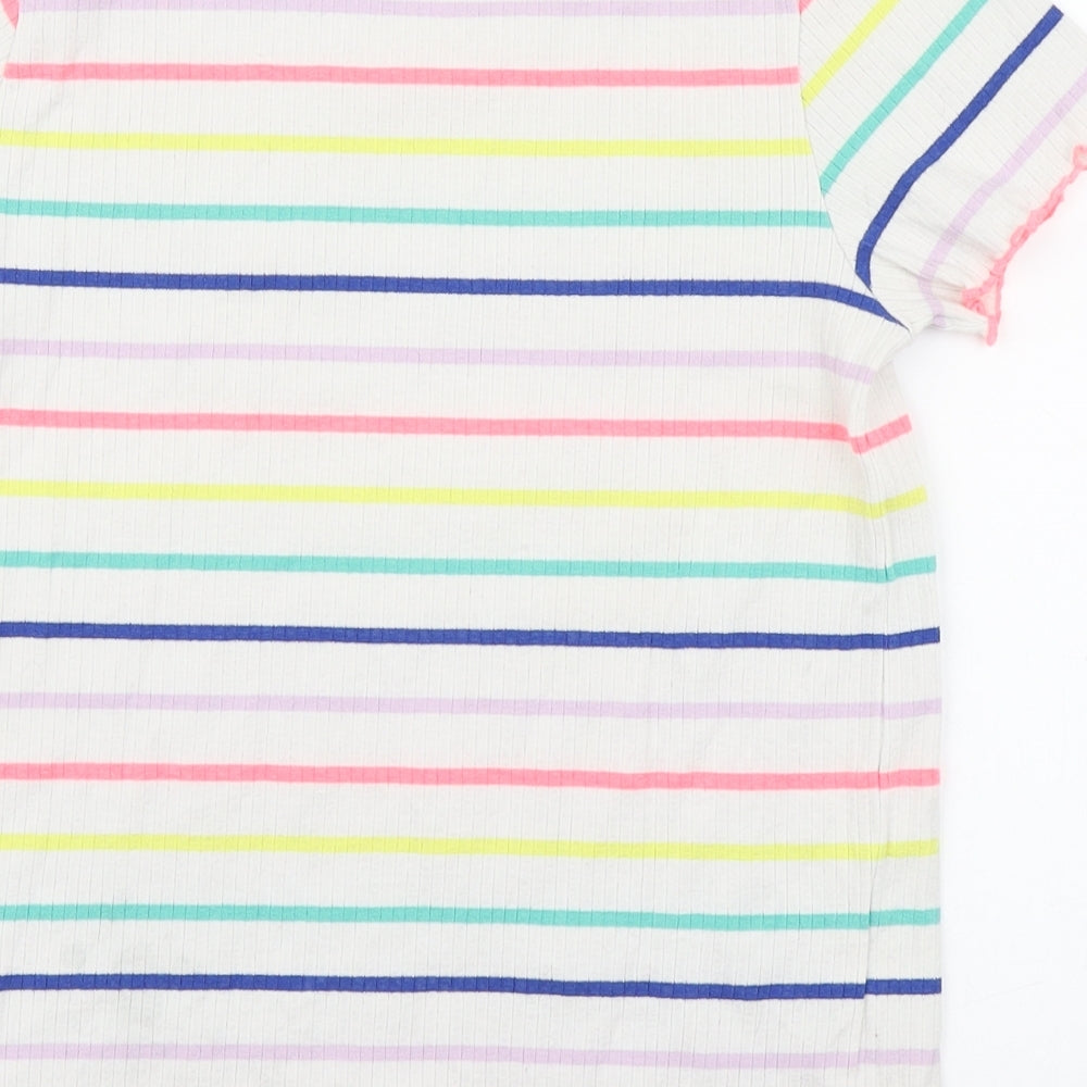 Marks and Spencer Girls Multicoloured Striped Cotton Basic T-Shirt Size 13-14 Years Round Neck Pullover