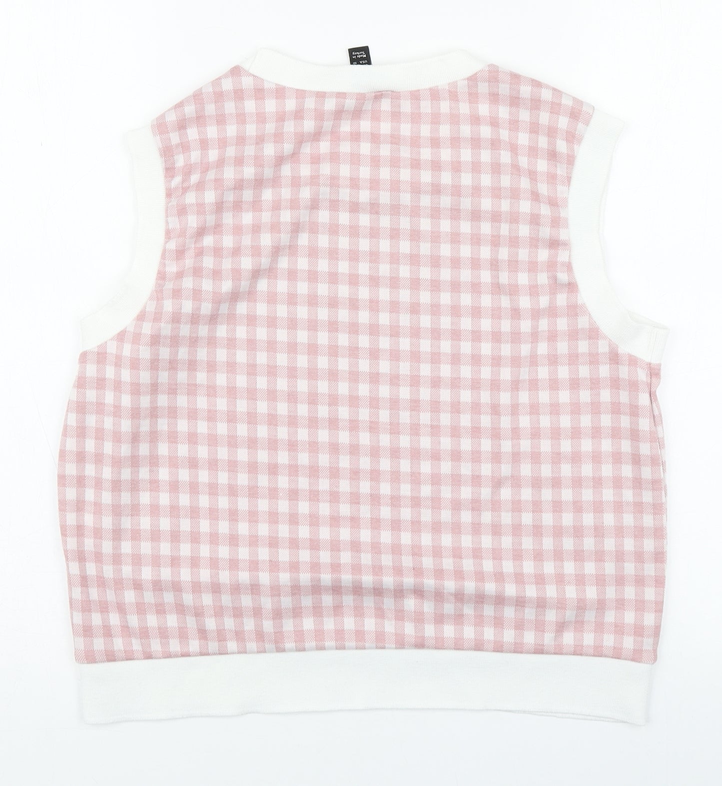New Look Womens Pink Plaid Polyester Basic Tank Size 14 Round Neck
