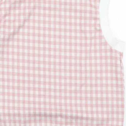 New Look Womens Pink Plaid Polyester Basic Tank Size 14 Round Neck