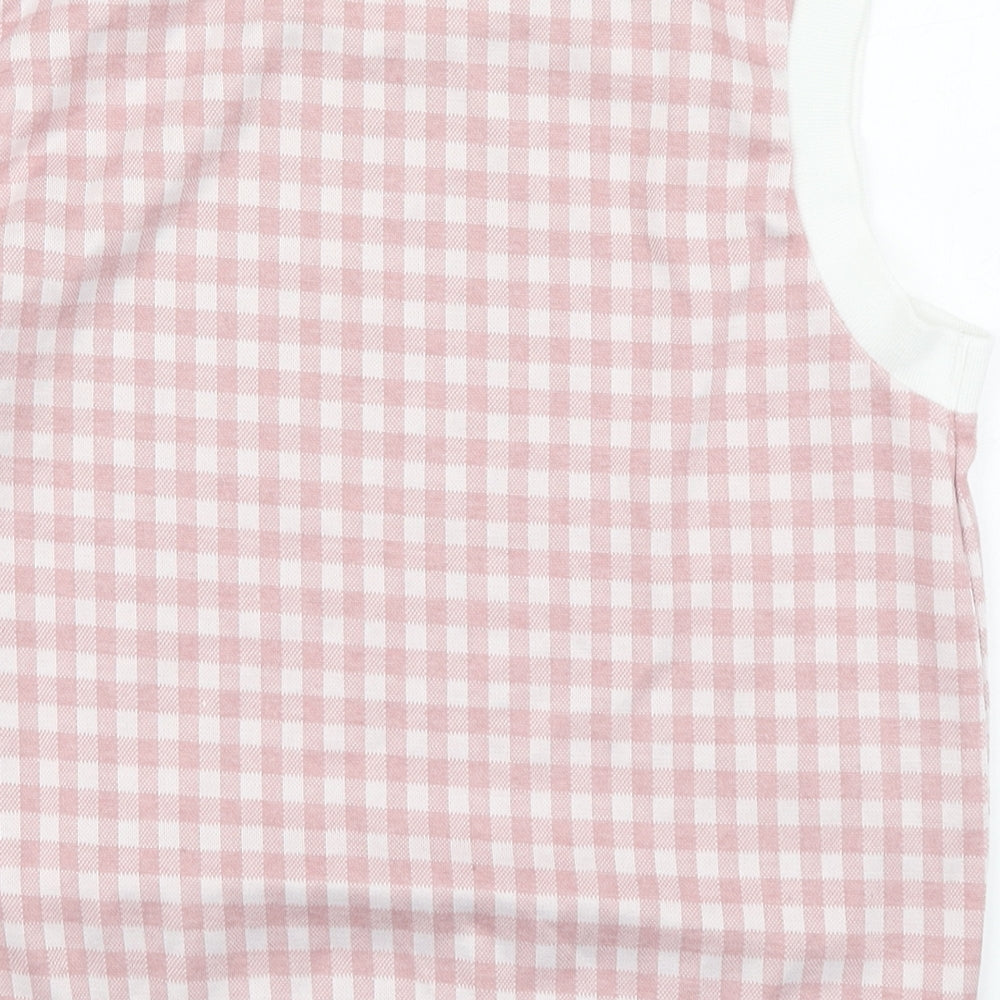 New Look Womens Pink Plaid Polyester Basic Tank Size 14 Round Neck