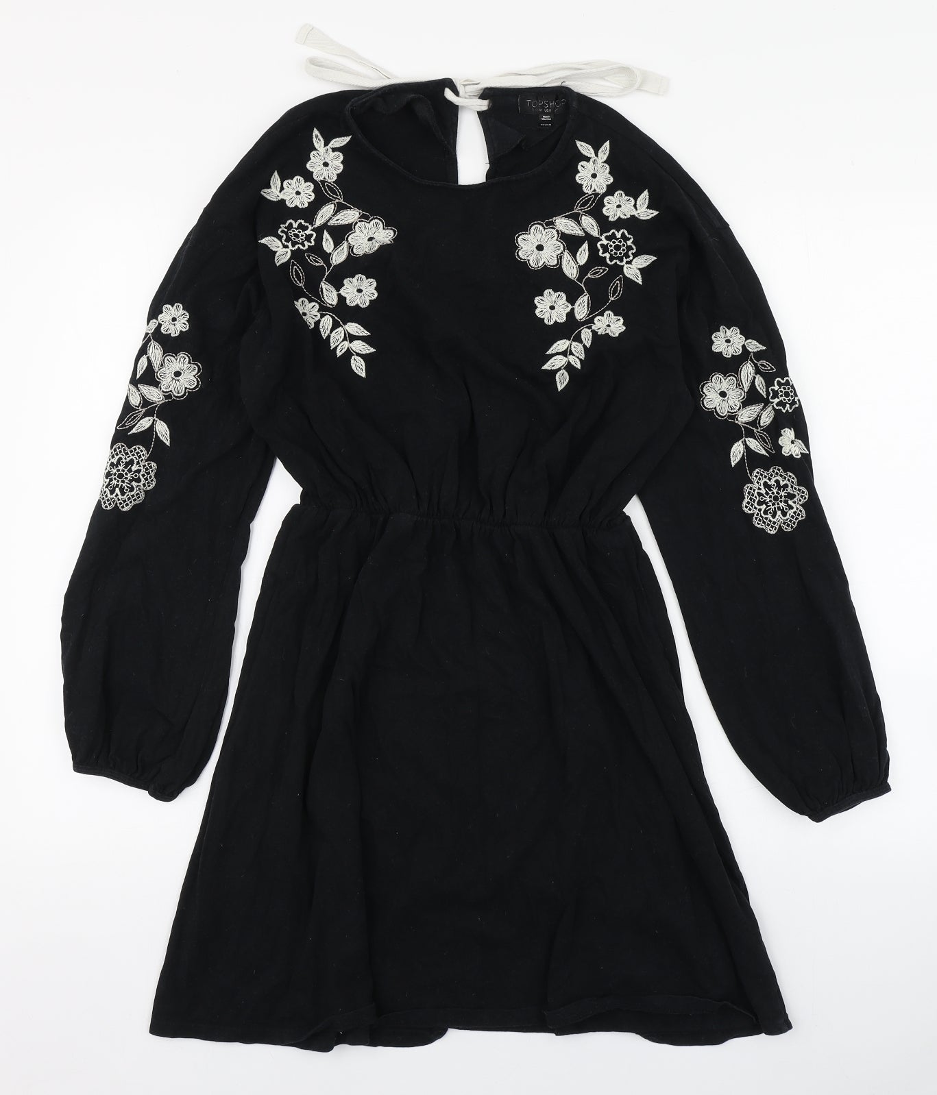 Topshop Womens Black  Cotton Skater Dress  Size 12  Round Neck Pullover