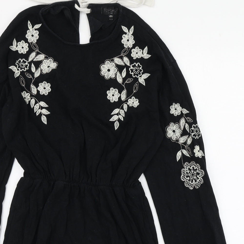 Topshop Womens Black  Cotton Skater Dress  Size 12  Round Neck Pullover