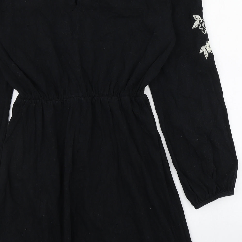 Topshop Womens Black  Cotton Skater Dress  Size 12  Round Neck Pullover