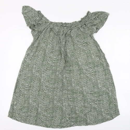 Primark Womens Green Striped Viscose Basic Blouse Size 8 Round Neck