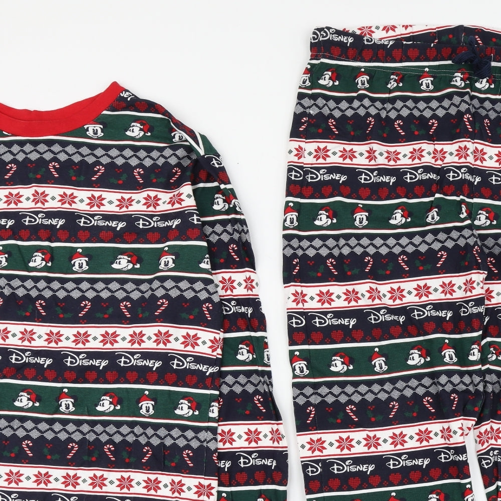 Primark Womens Multicoloured Geometric Cotton Top Pyjama Set Size M   - Christmas Mickey Mouse