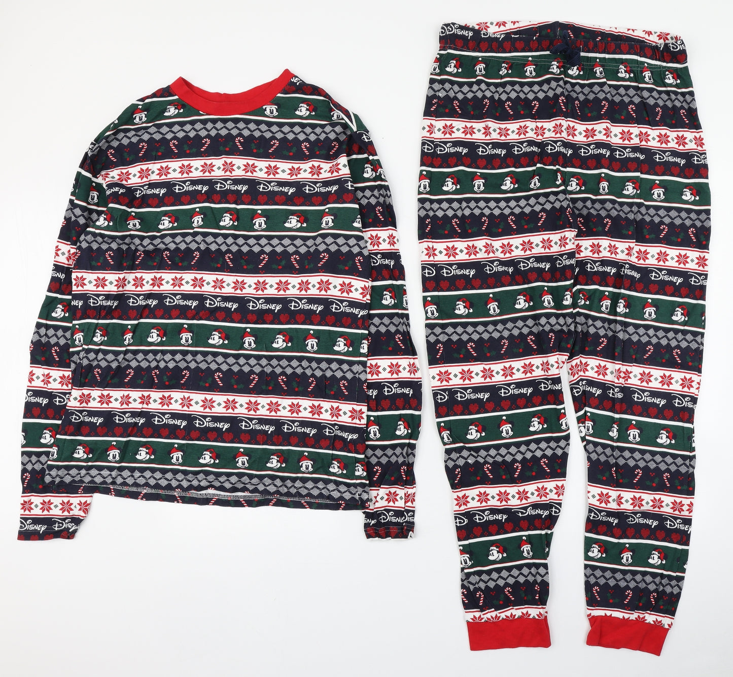 Primark Womens Multicoloured Geometric Cotton Top Pyjama Set Size M   - Christmas Mickey Mouse