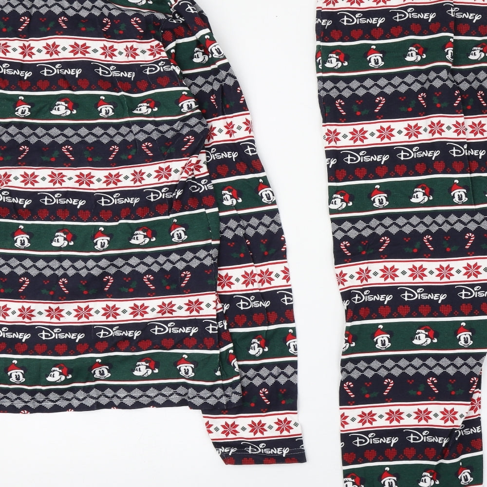 Primark Womens Multicoloured Geometric Cotton Top Pyjama Set Size M   - Christmas Mickey Mouse