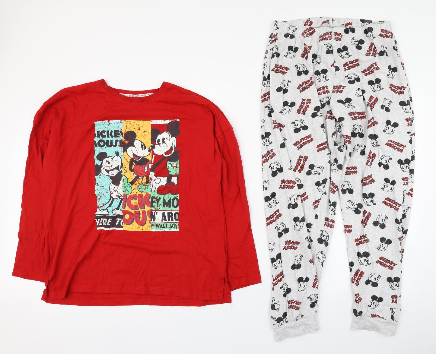 Primark Womens Red Geometric Cotton Top Pyjama Set Size M   - Mickey mouse
