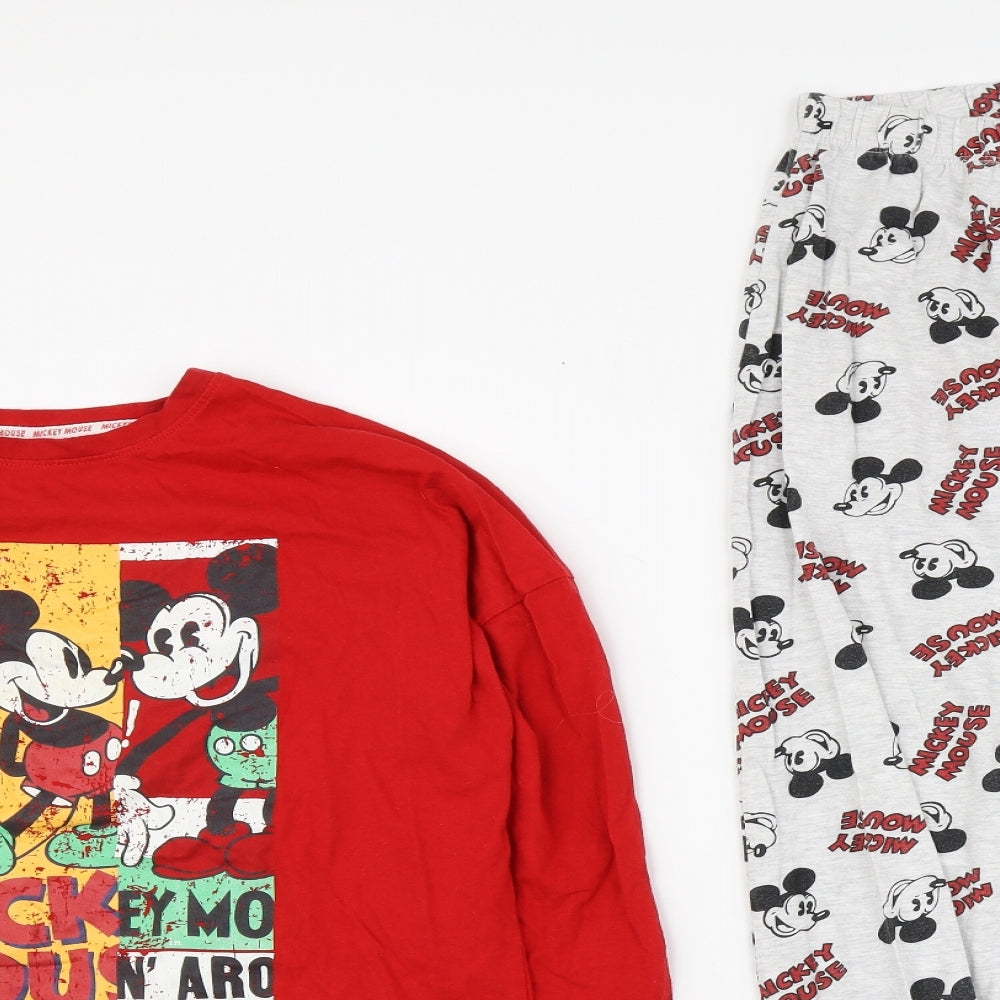 Primark Womens Red Geometric Cotton Top Pyjama Set Size M   - Mickey mouse