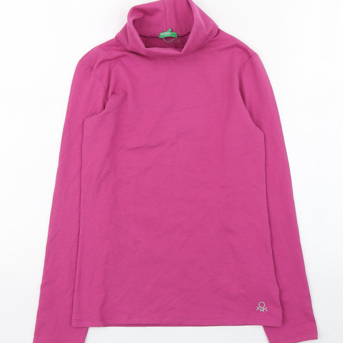 United Colours of Benetton Girls Pink  Cotton Basic T-Shirt Size 11-12 Years Roll Neck Pullover