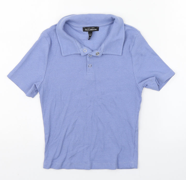 New Look Girls Blue Cotton Basic Polo Size 12-13 Years Collared Button