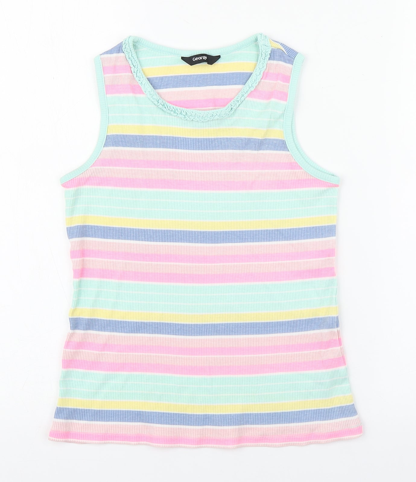 George Girls Multicoloured Striped 100% Cotton Basic Tank Size 11-12 Years Round Neck Pullover