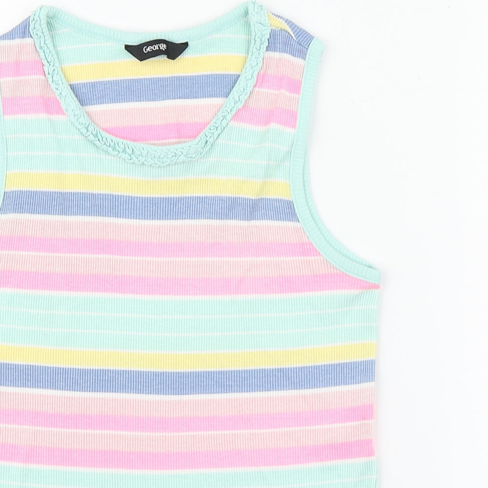 George Girls Multicoloured Striped 100% Cotton Basic Tank Size 11-12 Years Round Neck Pullover