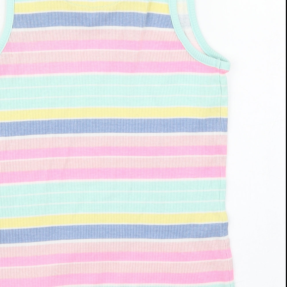 George Girls Multicoloured Striped 100% Cotton Basic Tank Size 11-12 Years Round Neck Pullover