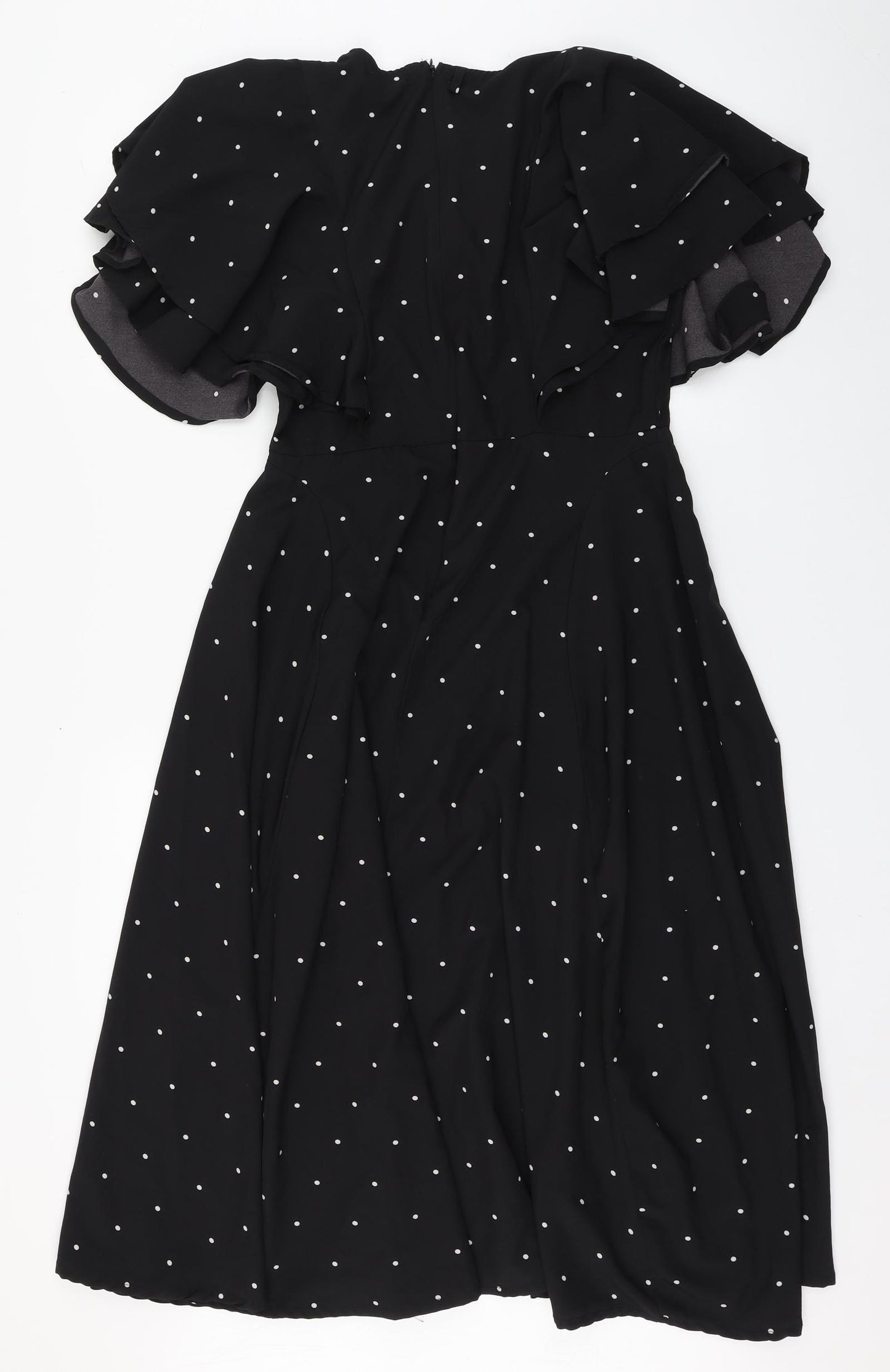 Boohoo Womens Black Polka Dot Polyester A-Line  Size 12  V-Neck Zip