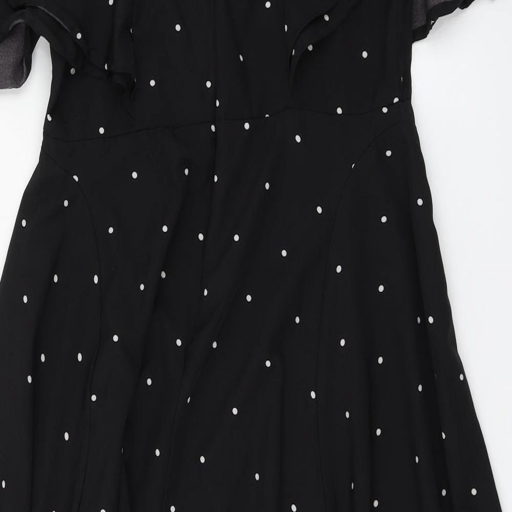 Boohoo Womens Black Polka Dot Polyester A-Line  Size 12  V-Neck Zip