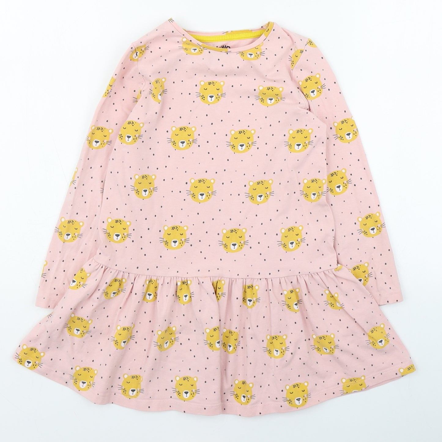 F&F Girls Pink Geometric Cotton Skater Dress  Size 6-7 Years  Round Neck Pullover