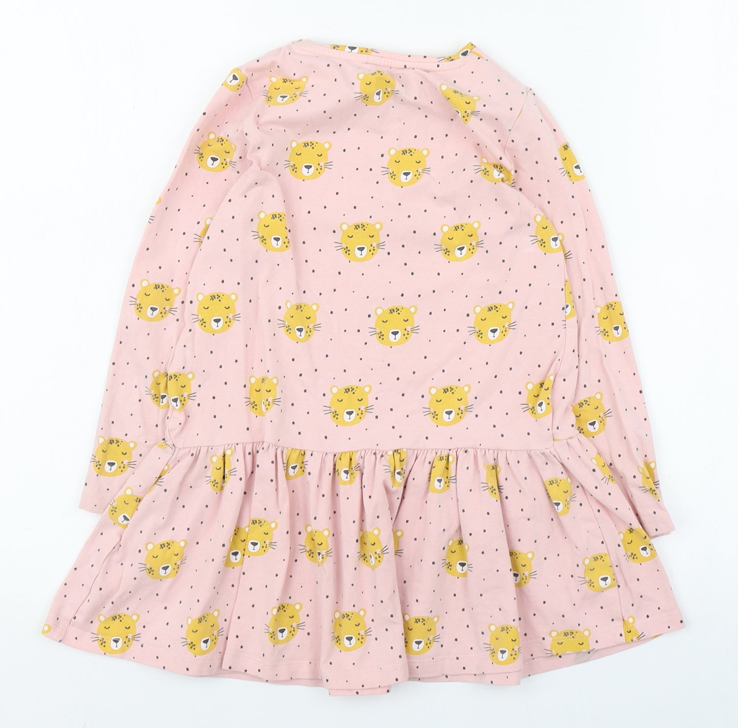 F&F Girls Pink Geometric Cotton Skater Dress  Size 6-7 Years  Round Neck Pullover