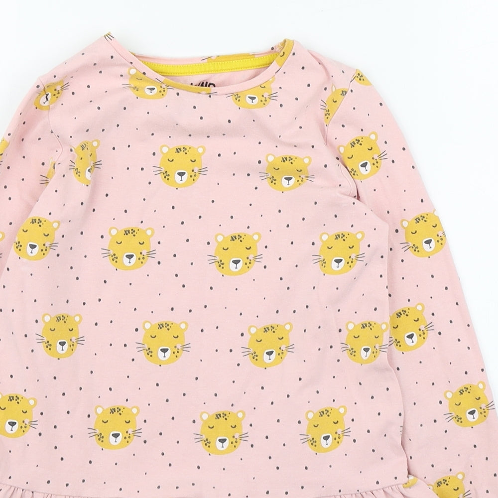 F&F Girls Pink Geometric Cotton Skater Dress  Size 6-7 Years  Round Neck Pullover