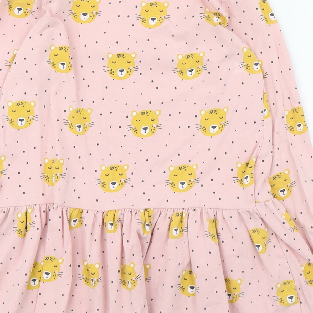 F&F Girls Pink Geometric Cotton Skater Dress  Size 6-7 Years  Round Neck Pullover