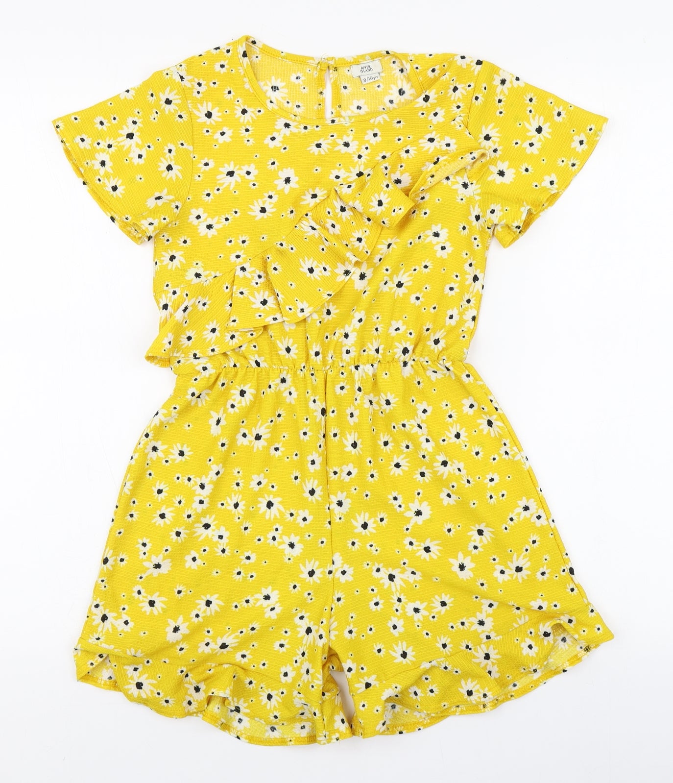 River Island Girls Yellow Floral Polyester Playsuit One-Piece Size 9-10 Years  Pullover