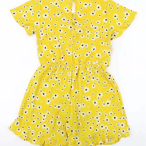 River Island Girls Yellow Floral Polyester Playsuit One-Piece Size 9-10 Years  Pullover