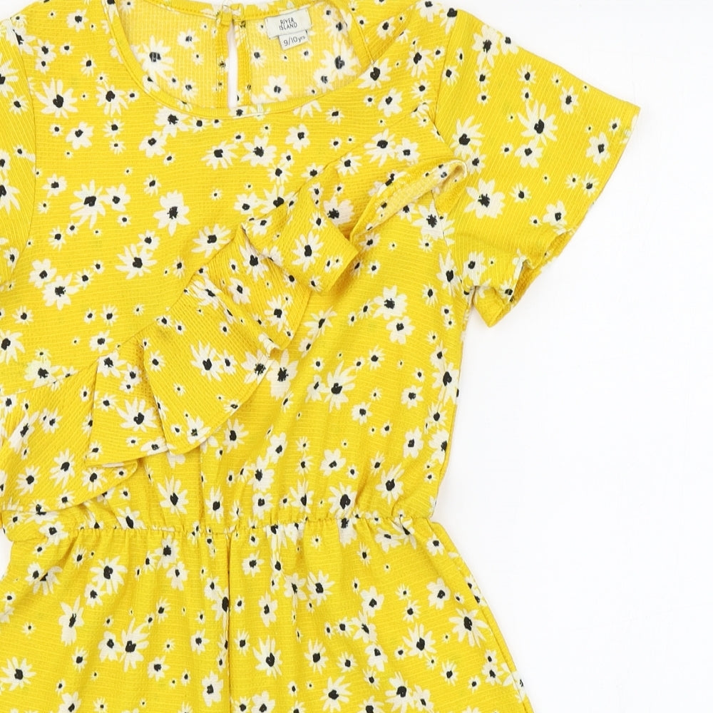 River Island Girls Yellow Floral Polyester Playsuit One-Piece Size 9-10 Years  Pullover