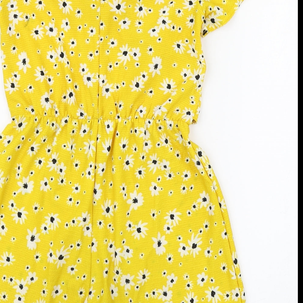 River Island Girls Yellow Floral Polyester Playsuit One-Piece Size 9-10 Years  Pullover