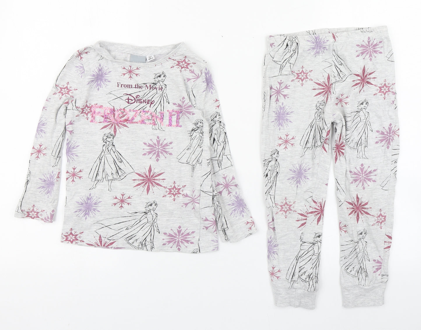 Disney Girls Grey Geometric Cotton Top Pyjama Set Size 3-4 Years  Pullover - Frozen Matching bottom included