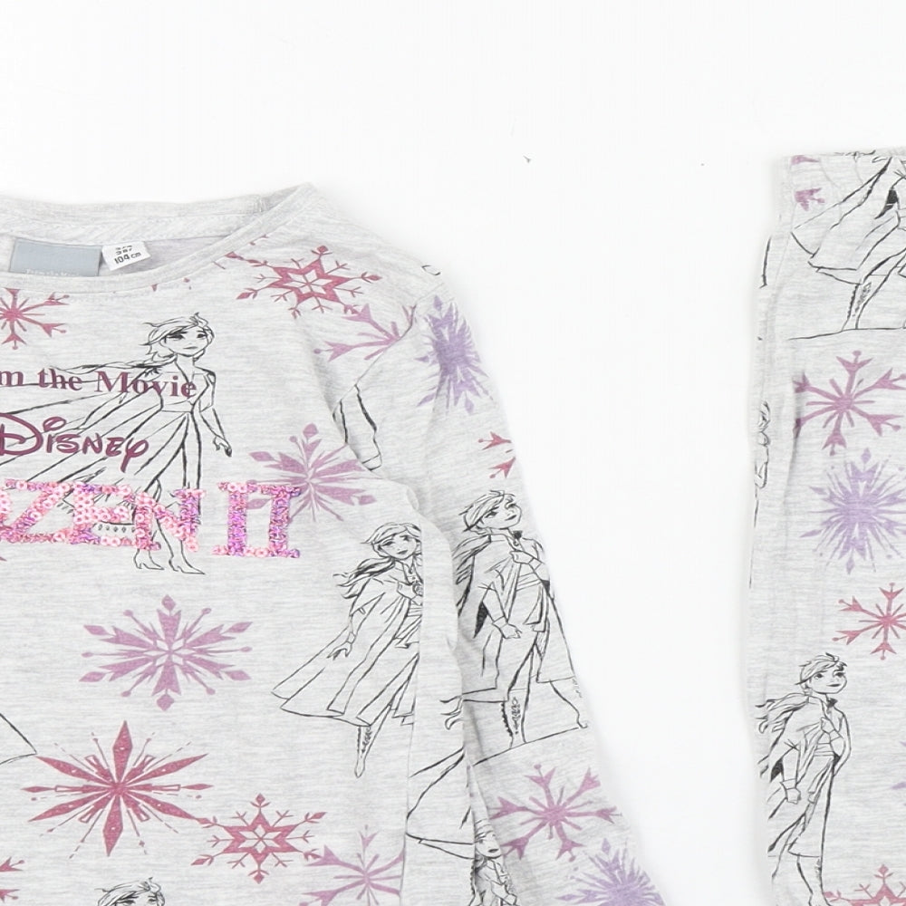 Disney Girls Grey Geometric Cotton Top Pyjama Set Size 3-4 Years  Pullover - Frozen Matching bottom included
