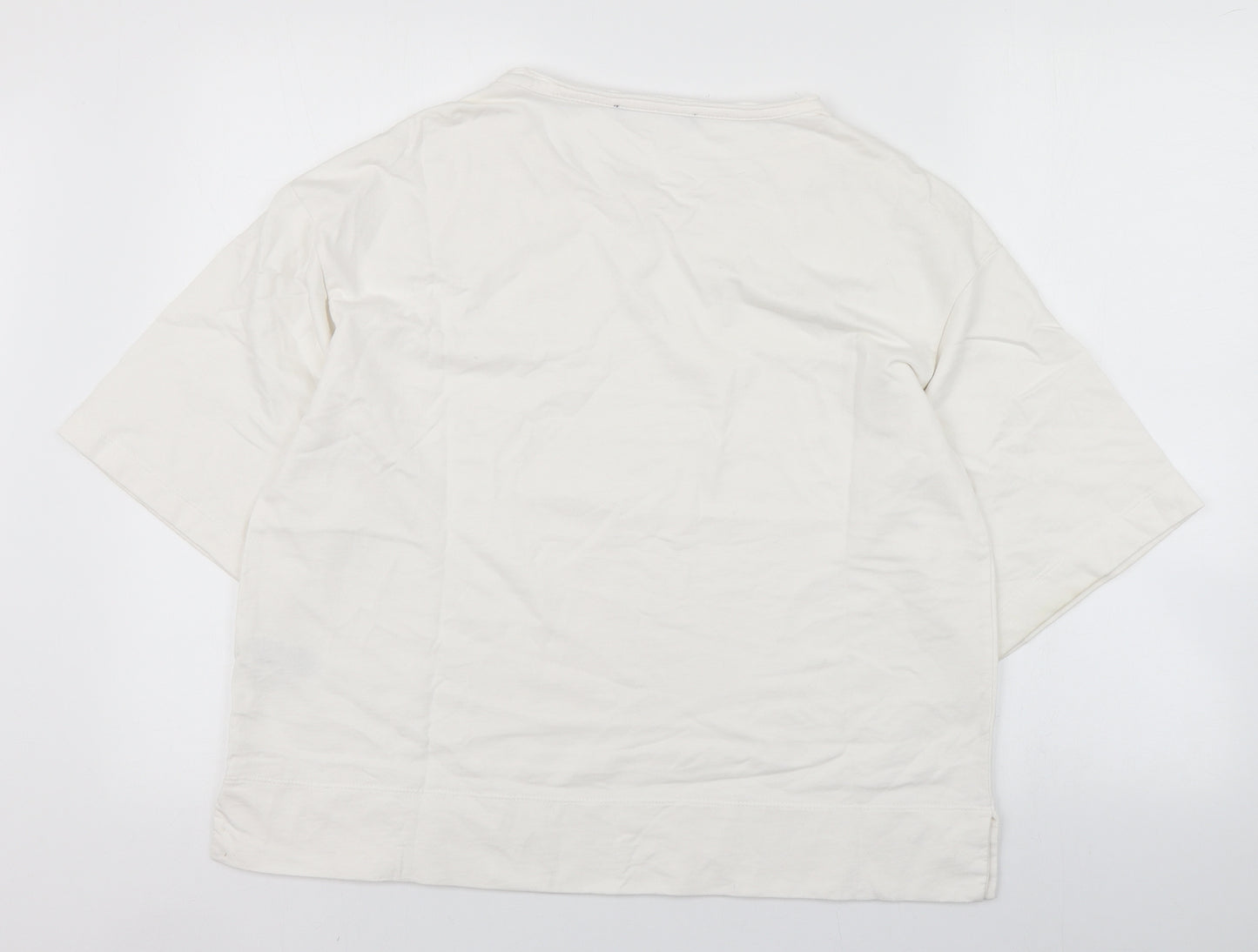 Marks and Spencer Womens Ivory  100% Cotton Basic T-Shirt Size 12 Round Neck