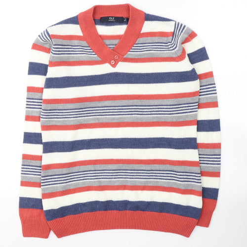 Isle Womens Multicoloured V-Neck Striped Acrylic Pullover Jumper Size 10