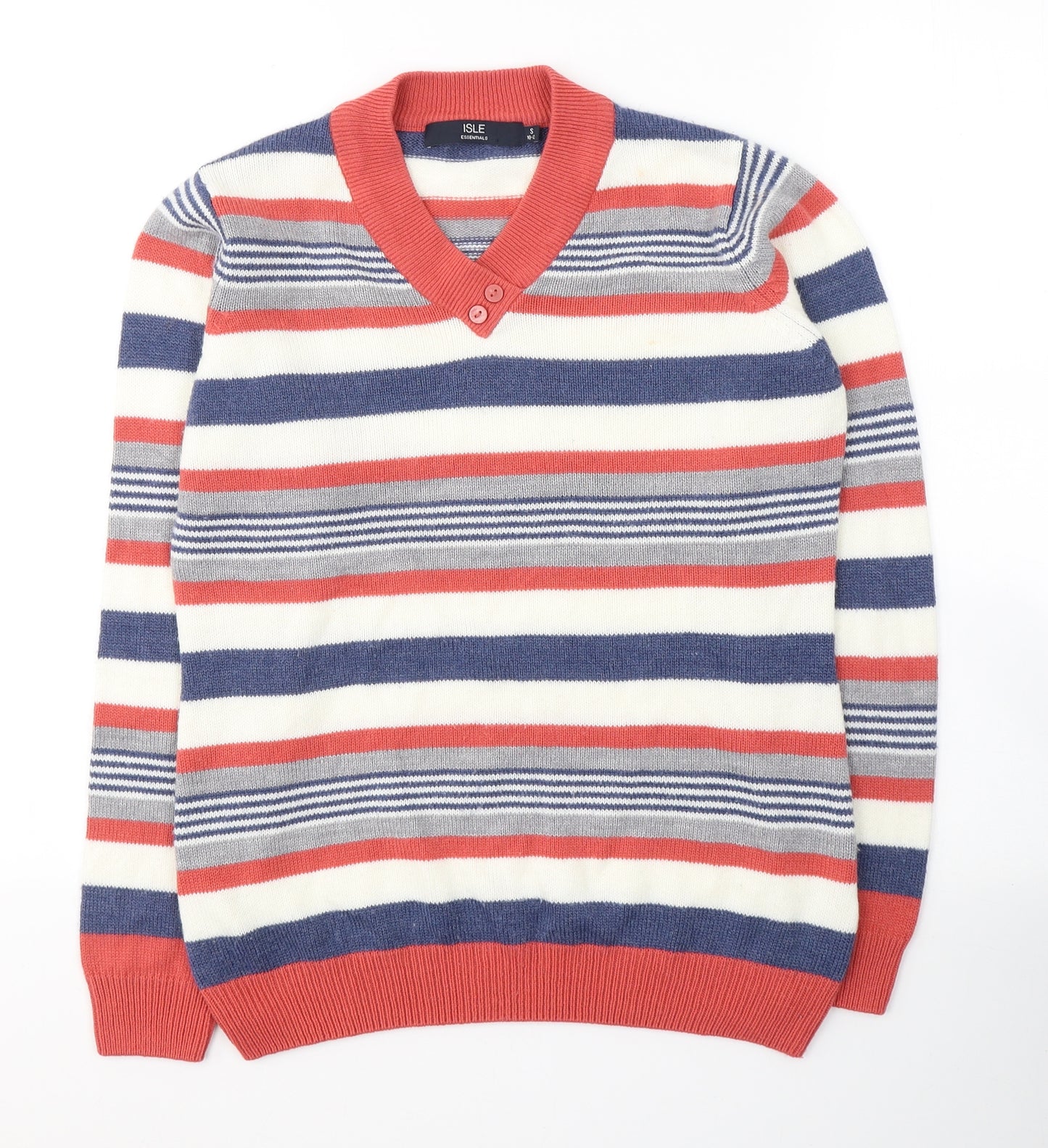 Isle Womens Multicoloured V-Neck Striped Acrylic Pullover Jumper Size 10