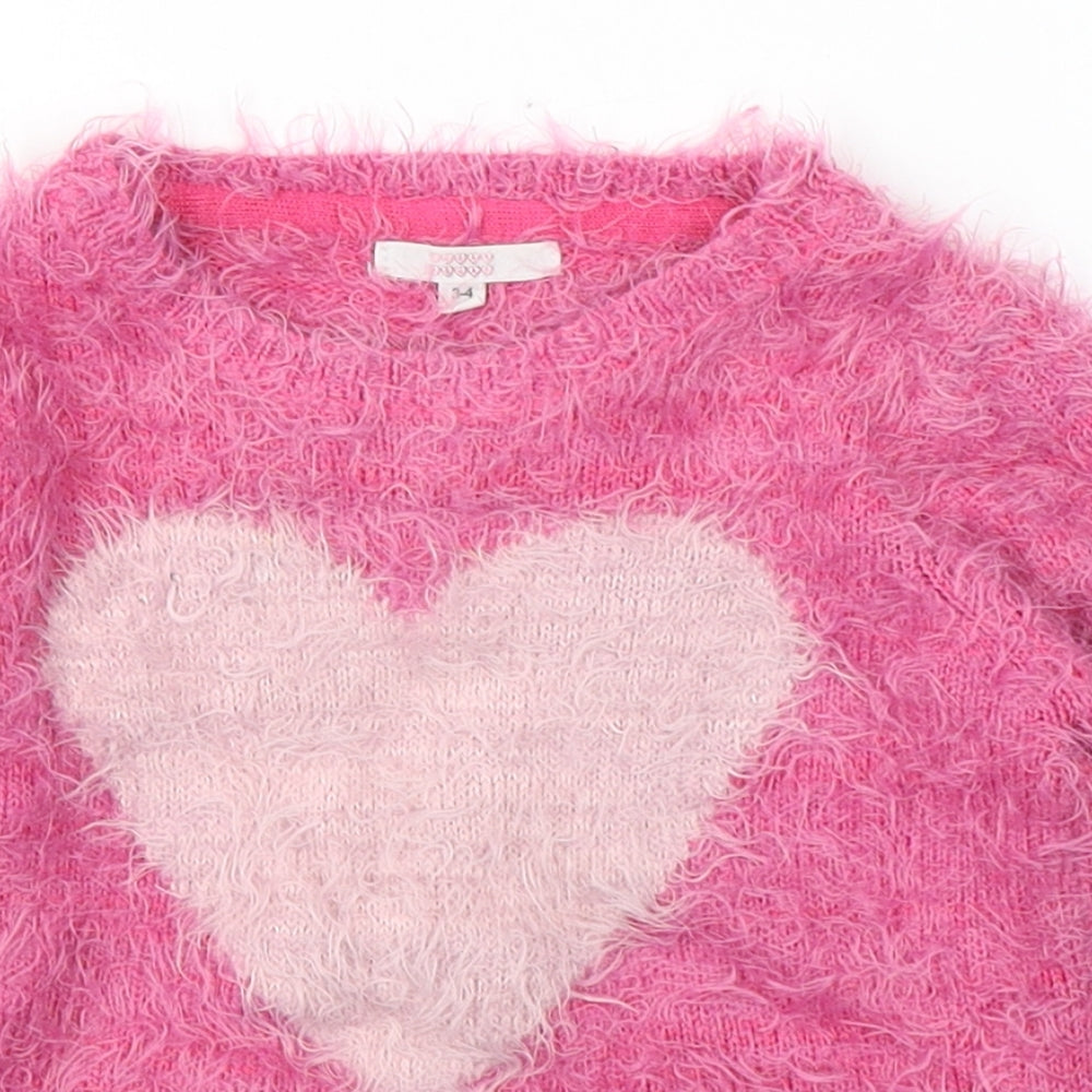 Squad Girls Pink  Acrylic Pullover Sweatshirt Size 3-4 Years  Pullover - Heart