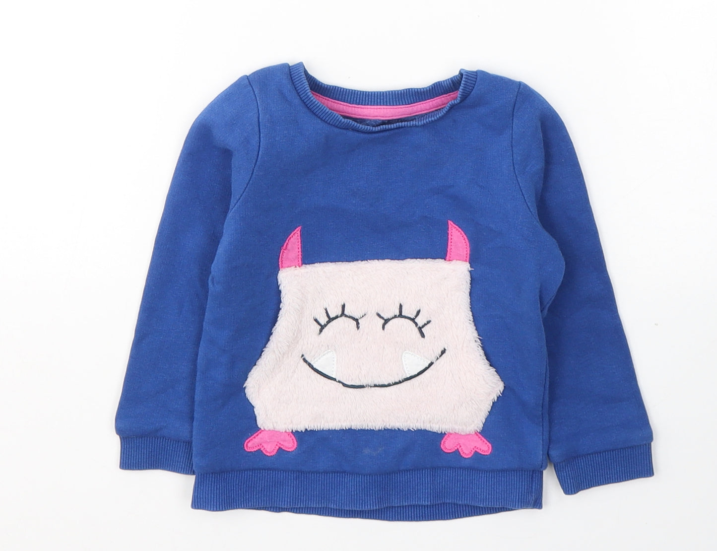 Nutmeg Girls Blue  Cotton Pullover Casual Size 18-24 Months Round Neck Pullover - Happy monster