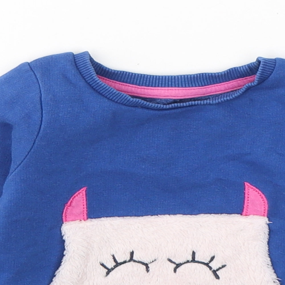 Nutmeg Girls Blue  Cotton Pullover Casual Size 18-24 Months Round Neck Pullover - Happy monster