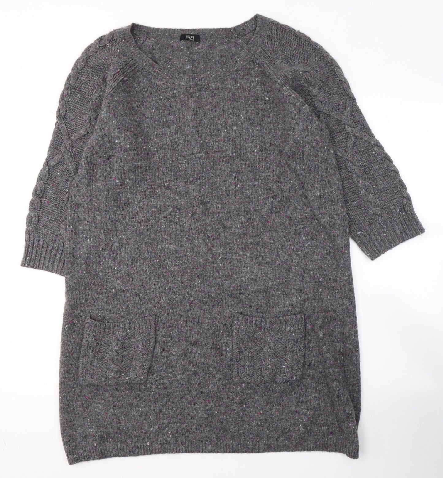 F&F Womens Grey Round Neck  Acrylic Pullover Jumper Size 22