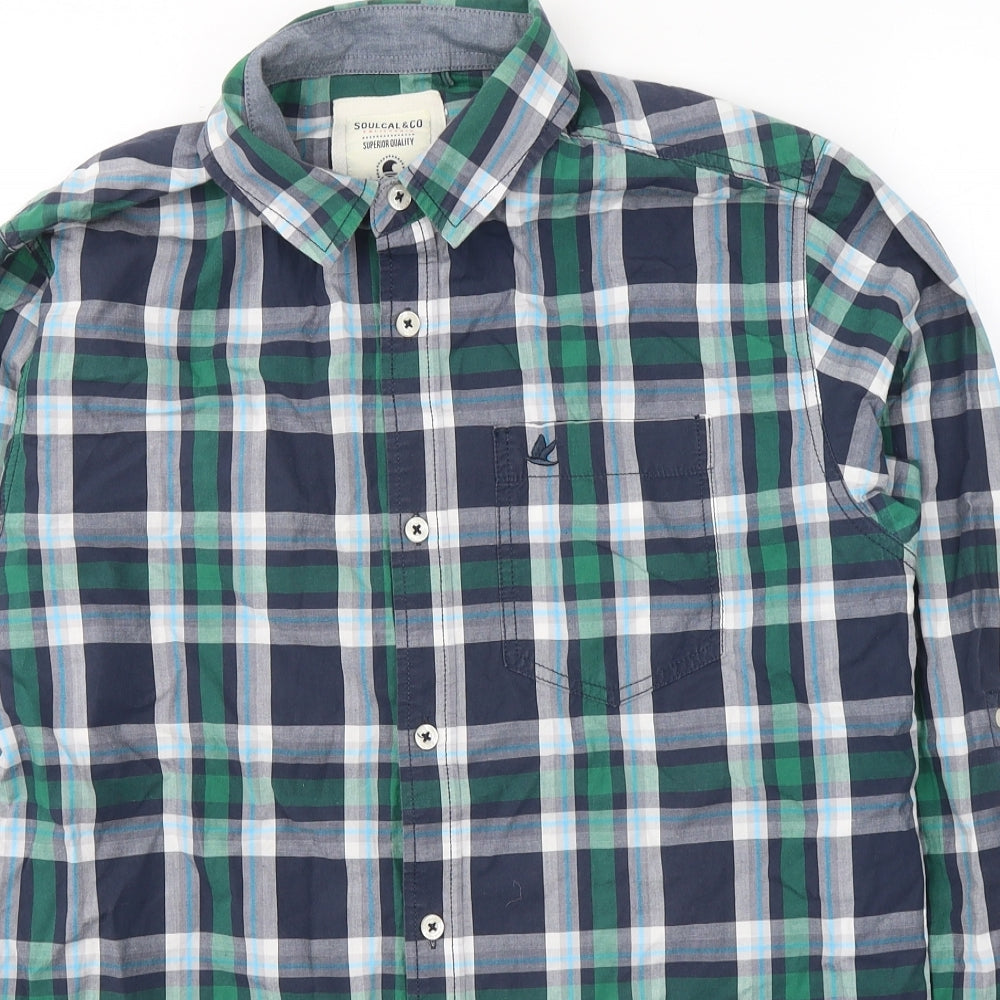 SoulCal&Co Mens Green Plaid Cotton  Button-Up Size M Collared Button
